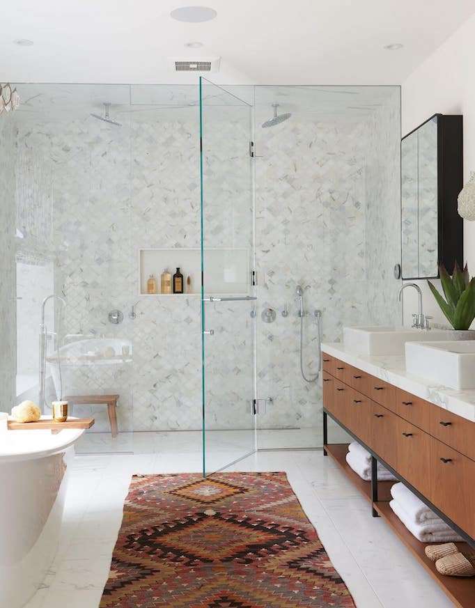 Bright Open Bathroom with Curbless Shower Design